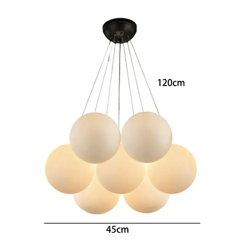 Modern decorbites led pendant light chandeliers with six frosted glass spheres and black metal ceiling mount for indoor lighting