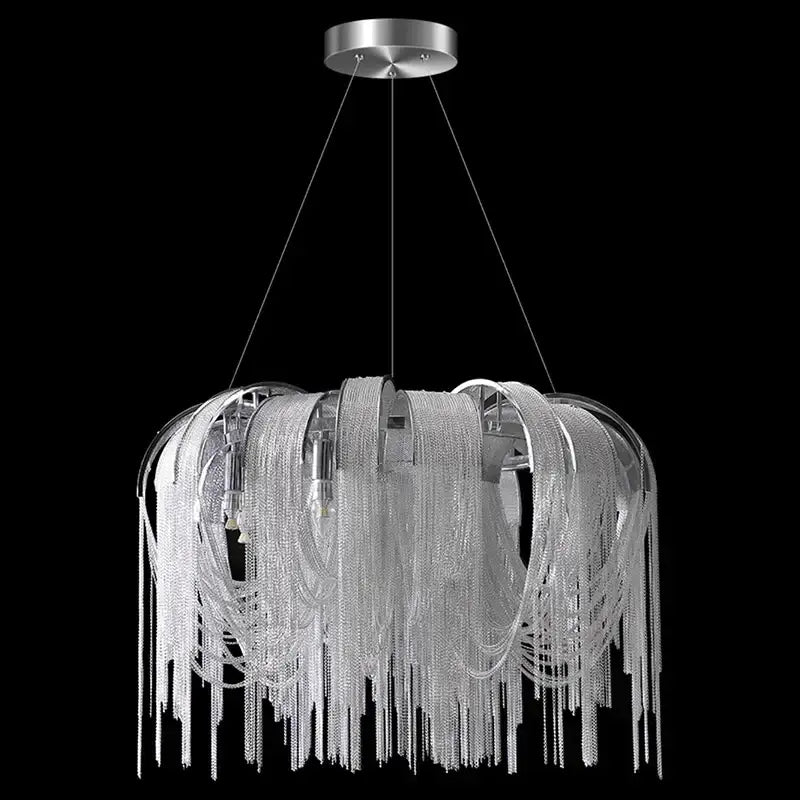 Decorbites led pendant silver-toned chandelier with cascading chains modern led pendant light for living and dining rooms