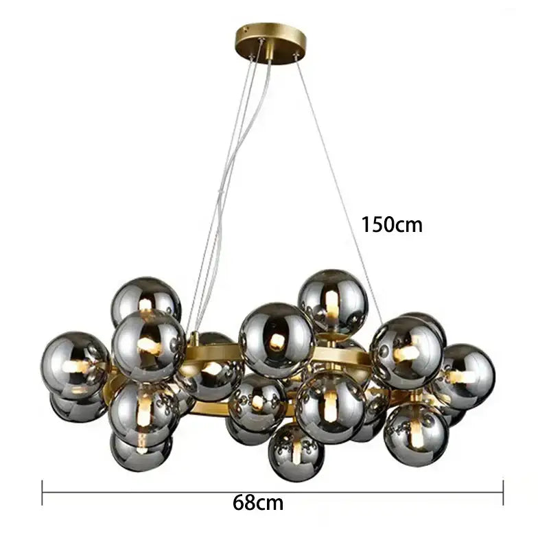 DecorBites led pendant light chandeliers with gold metal frame and dark gray glass spheres for modern home decor