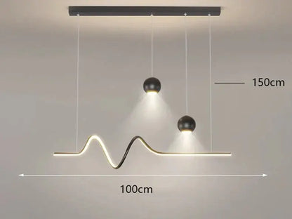 Modern black and gold decorbites led pendant light with sleek wave-shaped design for indoor lighting and home decor