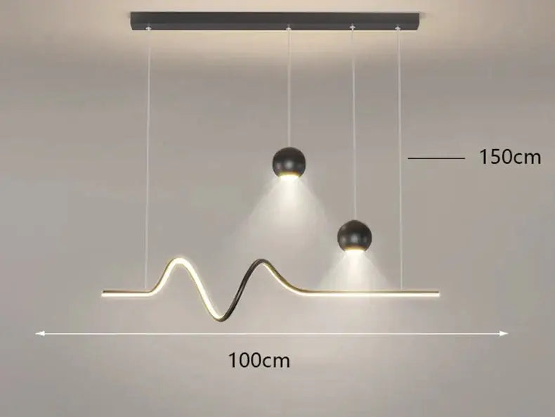 Modern black and gold decorbites led pendant light with sleek wave-shaped design for indoor lighting and home decor