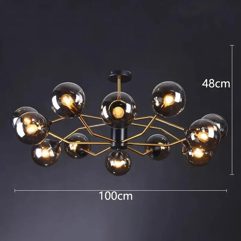 Modern chandelier pendant lights with black hub gold metal arms and smoked glass globes for dining room decorbites led pendant
