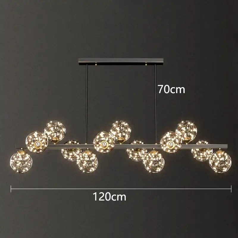 Modern black metal DecorBites led pendant chandelier with twelve spherical glass globes for indoor lighting