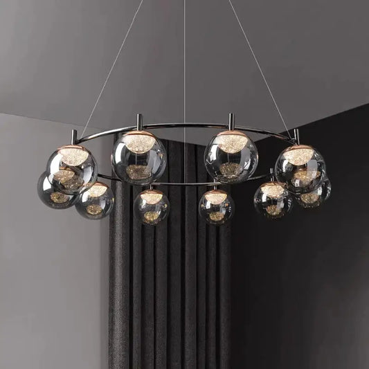Modern black metal decorbites led pendant chandelier with clear glass spheres and warm-toned led pendant lights for indoor lighting