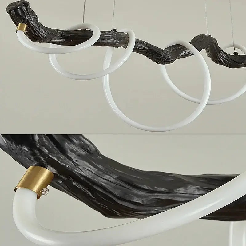 Black and white decorbites led pendant light chandelier with twisted branch design and gold-toned hardware for modern indoor lighting