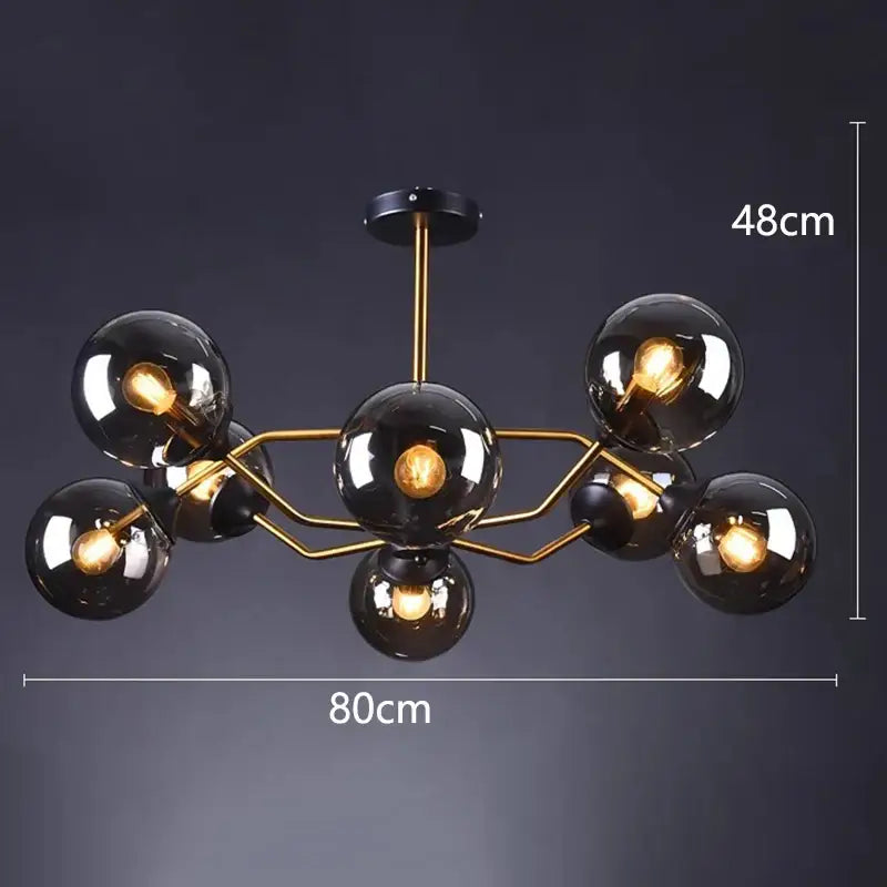 Modern black glass globe chandelier with brass metal arms by DecorBites led pendant light for dining room lighting