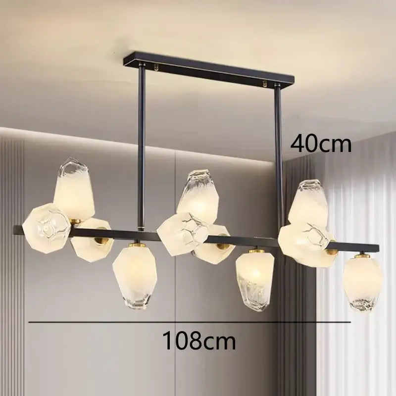 Modern black metal decorbites led pendant chandelier with frosted irregular crystal glass shades for living room lighting
