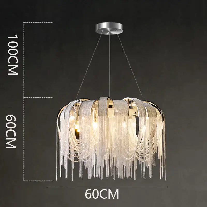 Decorbites led pendant light chandeliers with circular metal frame and white crystal fringe for modern living rooms
