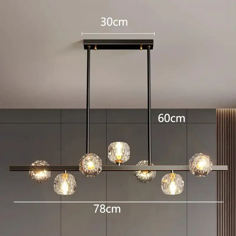 Modern black metal decorbites led pendant chandelier with five faceted crystal globe lights for indoor lighting
