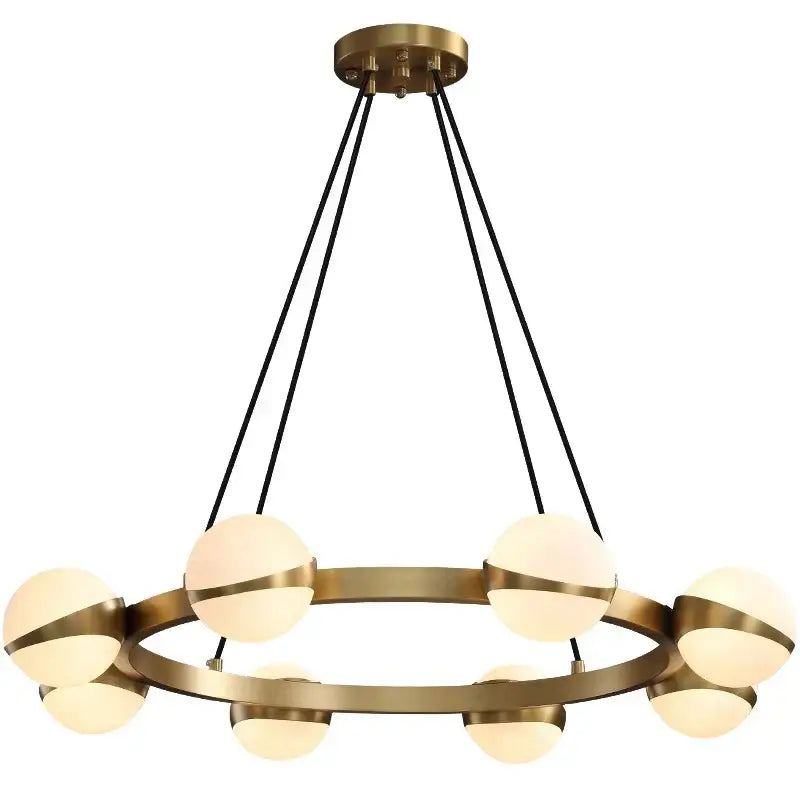 Decorbites led pendant brass-toned chandelier with eight frosted glass globe pendant lights for modern home lighting
