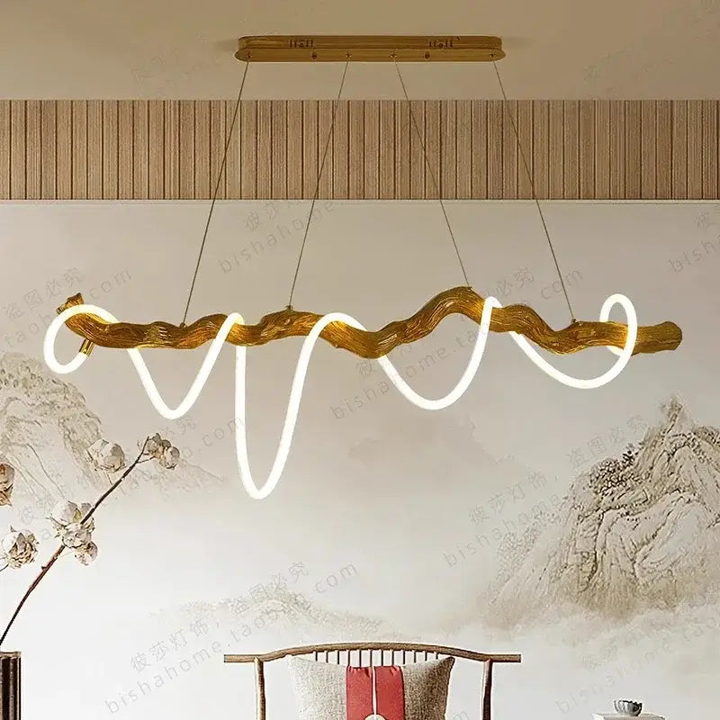 Golden branch-shaped decorbites led pendant light with glowing white led strip for modern indoor lighting