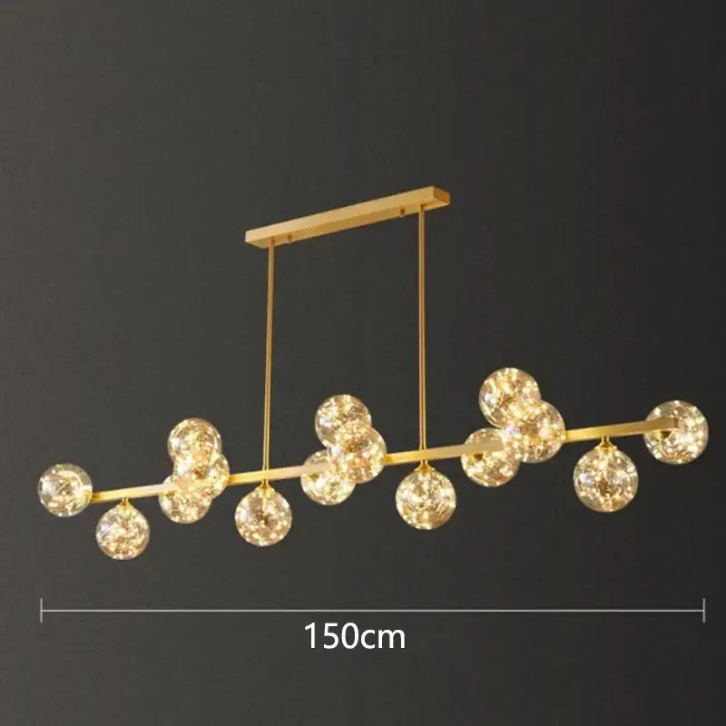 Gold-toned decorbites led pendant light chandelier with spherical glass bulbs for modern indoor home decor lighting