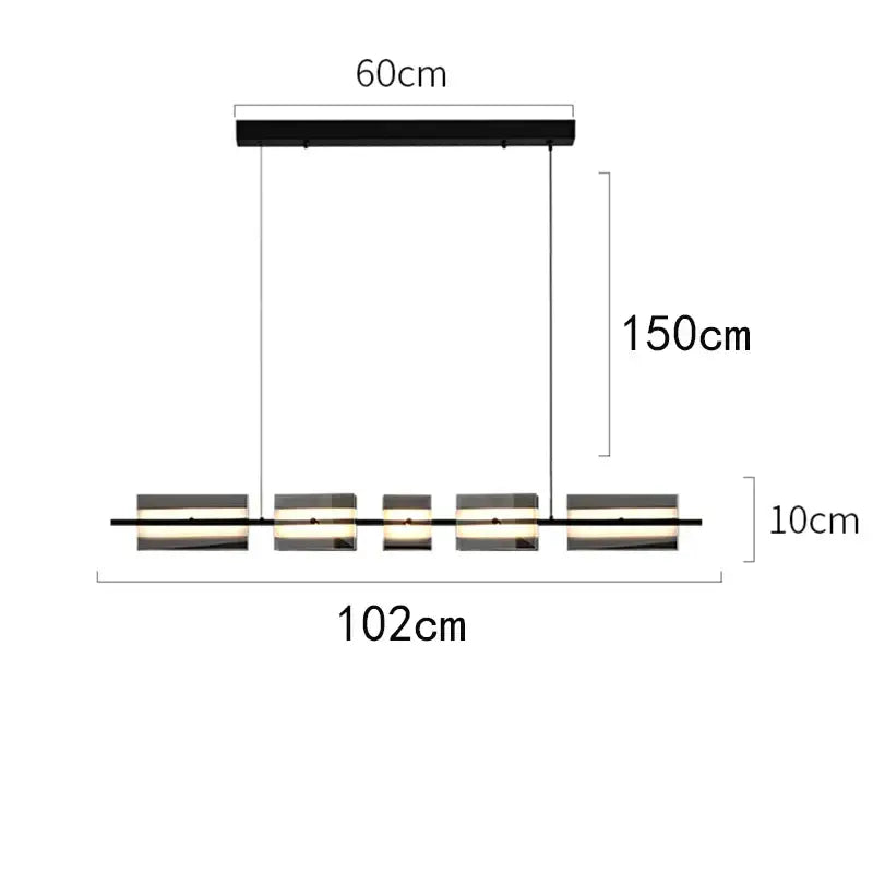 Modern black rectangular decorbites led pendant light with five illuminated glass panels for indoor lighting