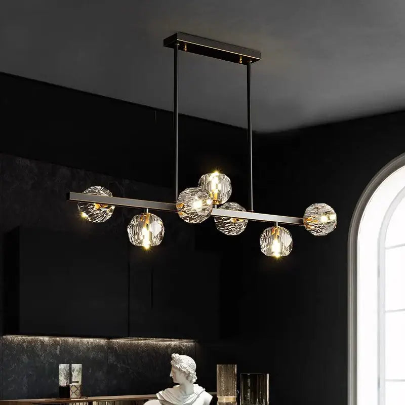 Modern black metal chandelier with six faceted crystal globe lights for indoor lighting decorbites led pendant light