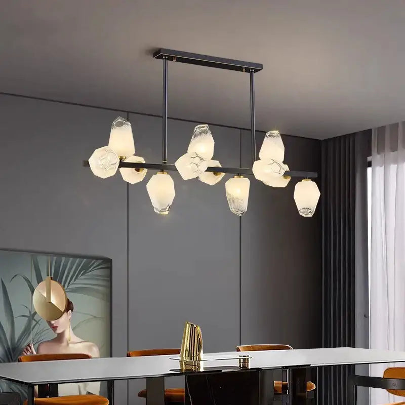 Modern black metal decorbites led pendant light chandelier with frosted glass shades in geometric asymmetrical design