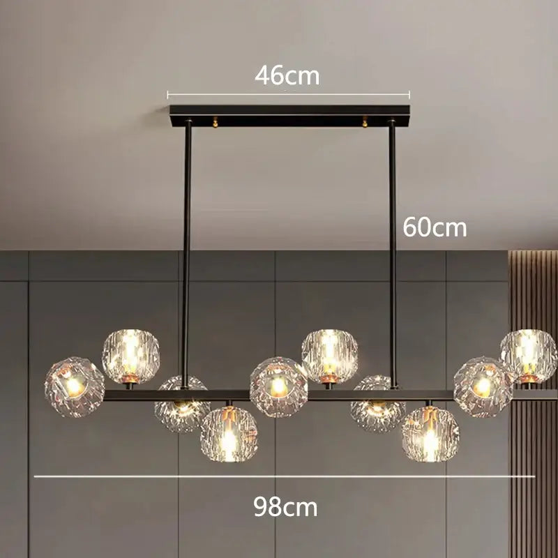 Modern black metal decorbites led pendant chandelier with clear faceted crystal globe lights for indoor lighting