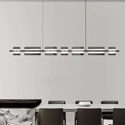 Modern minimalist decorbites led pendant light with black metal frame and frosted glass panels for indoor lighting