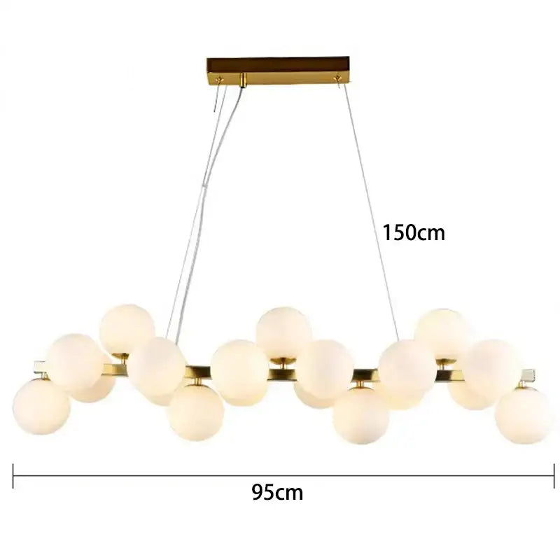 Modern gold-toned decorbites led pendant light chandelier with frosted glass globe bulbs for living room lighting