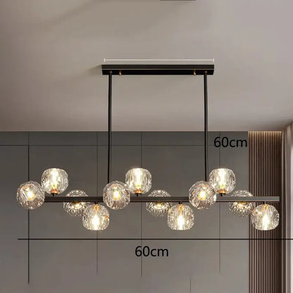 Modern black metal DecorBites LED pendant light chandelier with multiple faceted crystal globe lights for indoor use