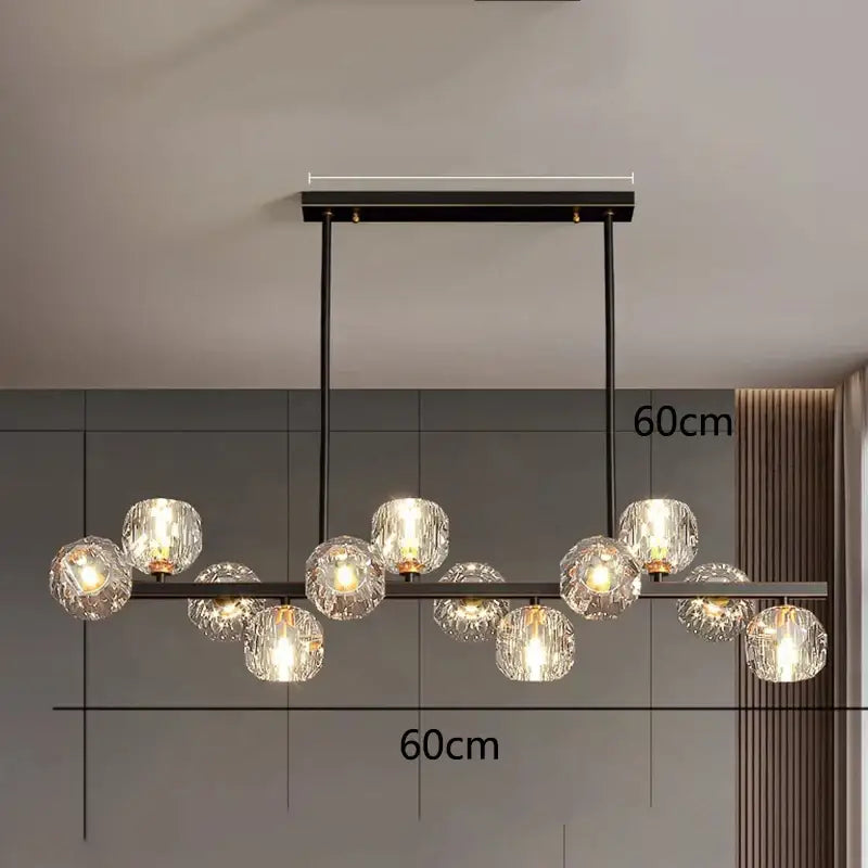Modern black metal DecorBites LED pendant light chandelier with multiple faceted crystal globe lights for indoor use