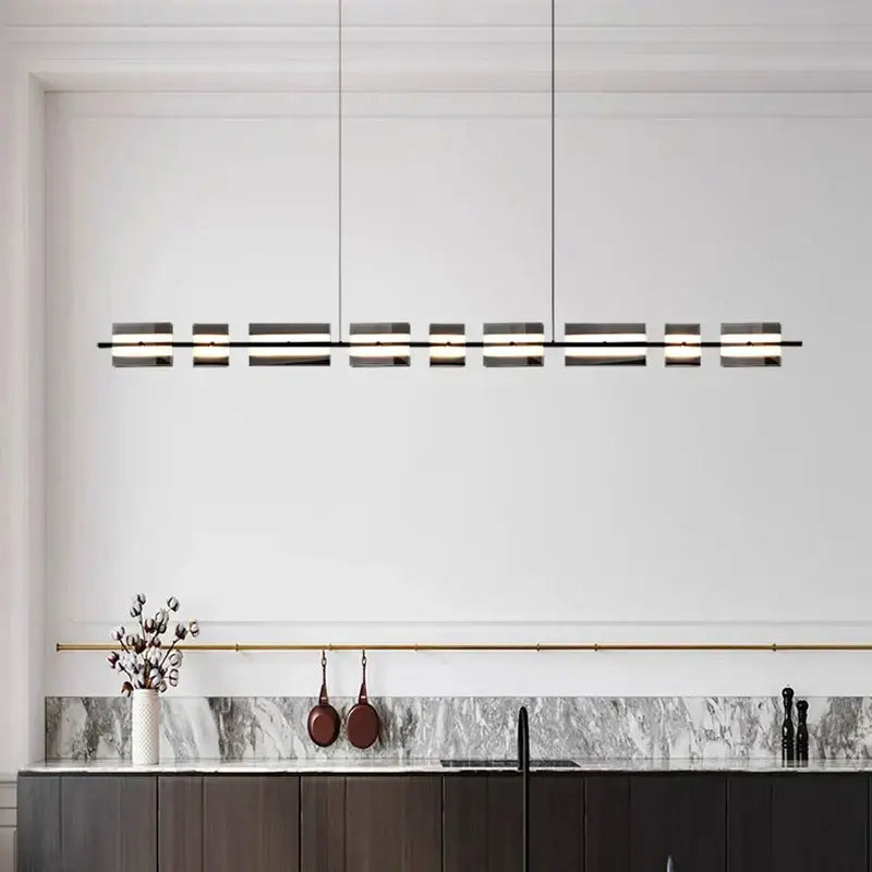 Modern minimalist decorbites led pendant light with black metal frame and frosted glass panels for indoor lighting