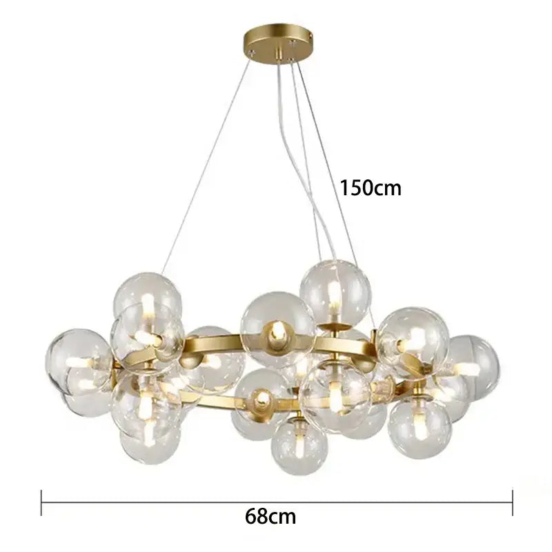 DecorBites led pendant light chandelier with gold metal frame and clear glass spheres for modern home decor lighting