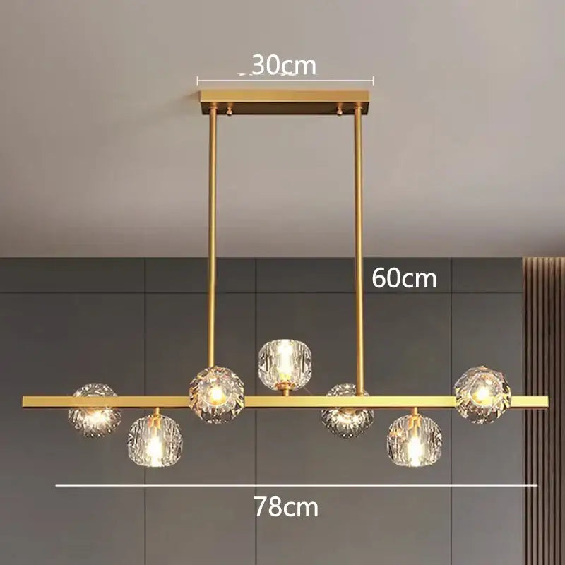 Gold-toned decorbites led pendant light chandelier with five faceted crystal globe pendants for modern indoor lighting