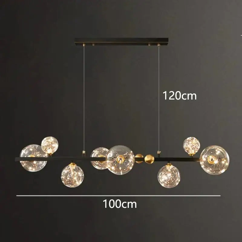 Modern black metal DecorBites LED pendant light chandelier with clear glass globes and gold-toned accents for indoor lighting