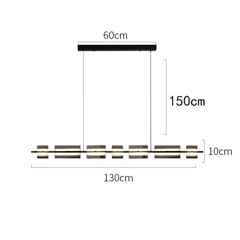 Black modern linear decorbites led pendant light with six rectangular glass panels and sleek metal frame for indoor lighting