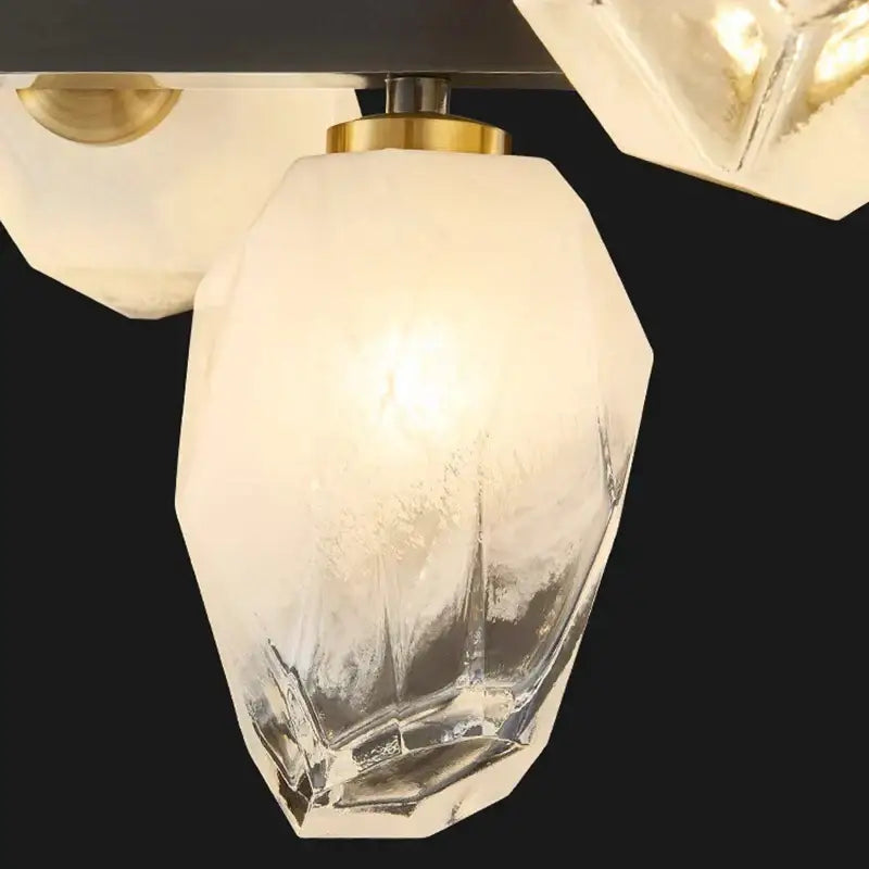 Frosted glass shade with geometric design and brass metal collar in DecorBites led pendant light for modern decor