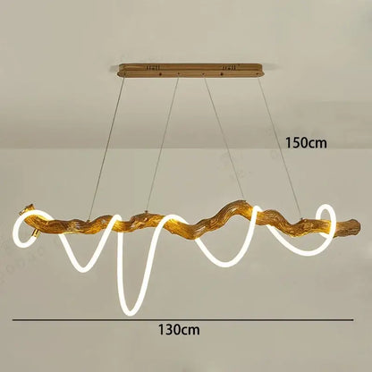 Decorbites led pendant light chandelier with 150cm natural wood branch design and glowing white neon pendant light