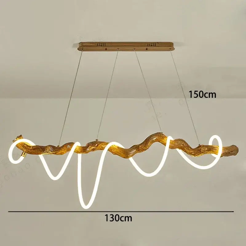 Decorbites led pendant light chandelier with 150cm natural wood branch design and glowing white neon pendant light