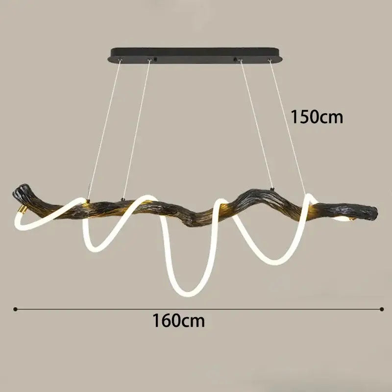 A decorbites led pendant light chandelier with a dark textured branch body and glowing white led strips for modern decor