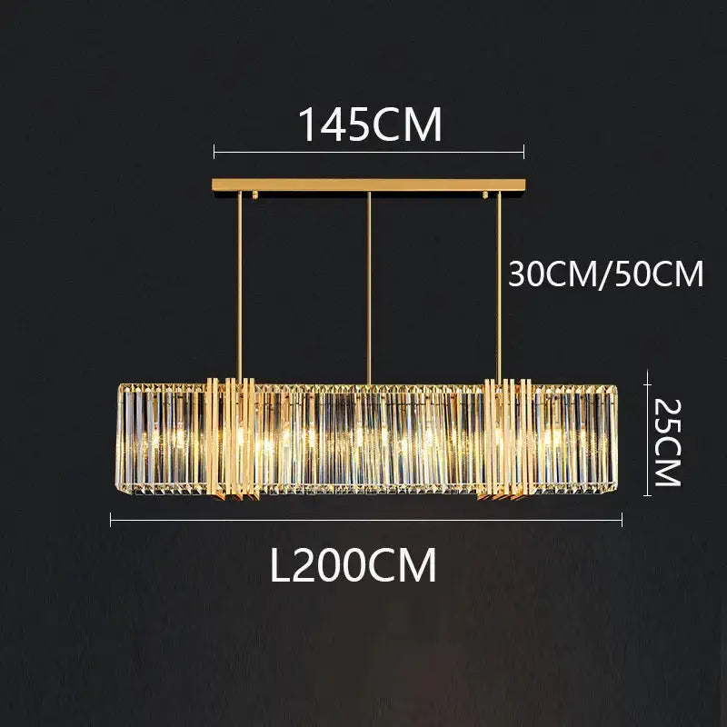 Gold-toned decorbites led pendant light chandelier with vertical crystal rods for modern indoor lighting decor