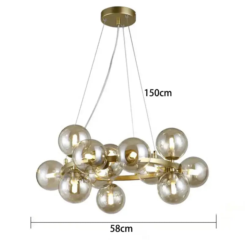 Decorbites led pendant brass finished cluster chandelier with smoked glass globes for modern living and dining rooms