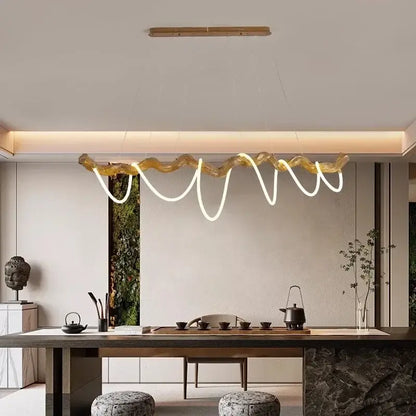 DecorBites LED pendant light gold-toned led pendant light chandelier with wavy sculptural design for modern indoor decor