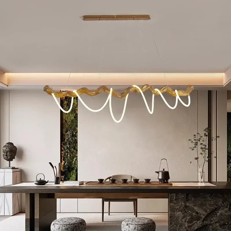 DecorBites LED pendant light gold-toned led pendant light chandelier with wavy sculptural design for modern indoor decor