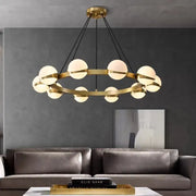 Decorbites led pendant gold-toned chandelier with frosted glass globes for modern home indoor lighting pendant lights
