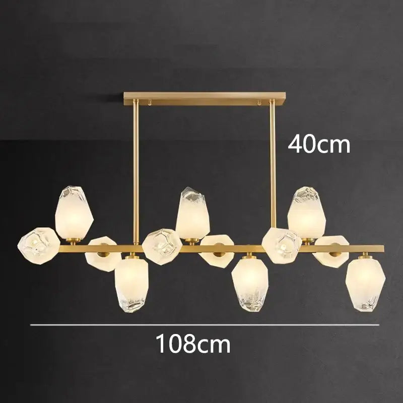 Modern gold-toned DecorBites LED pendant light chandelier with faceted frosted glass pendant lights for living room decor