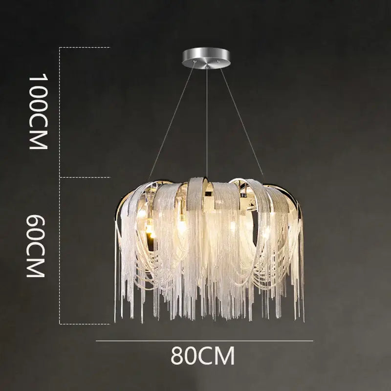 Decorbites led pendant light chandelier with circular frame and cascading white translucent fringe for modern decor