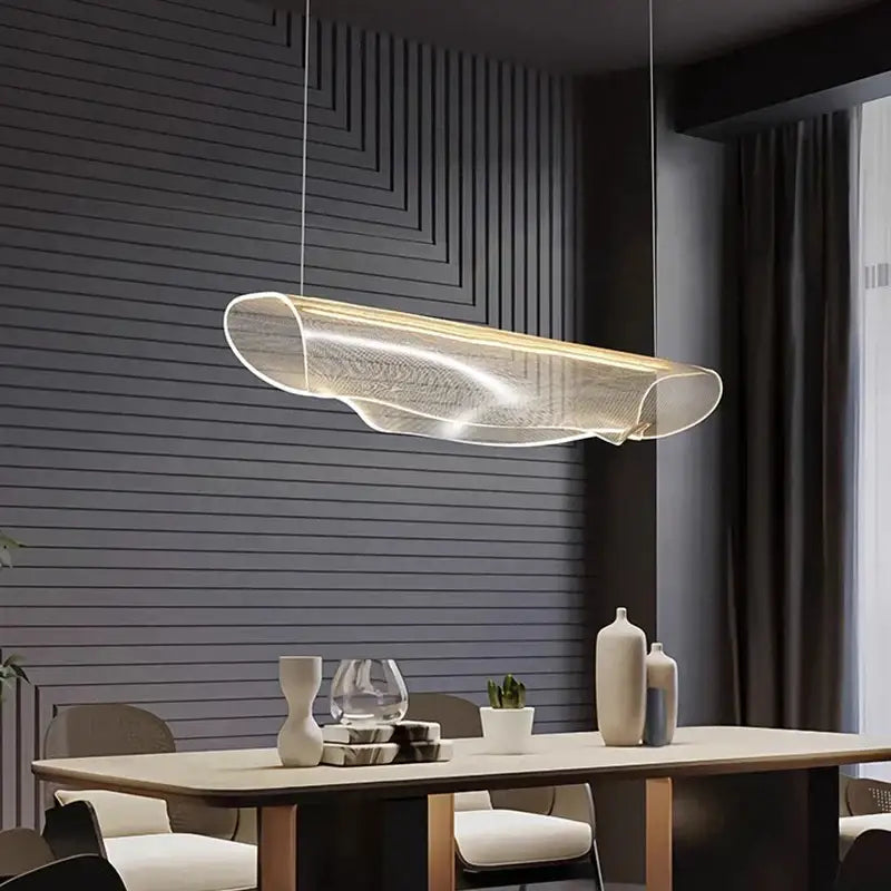 Modern decorbites led pendant light chandelier with sleek translucent mesh and warm led lighting for indoor living and dining