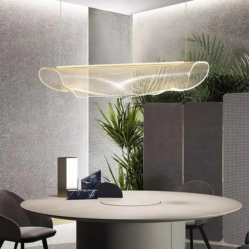 DecorBites led pendant gold-toned pendant light chandeliers with sleek wave design and mesh detailing for indoor use
