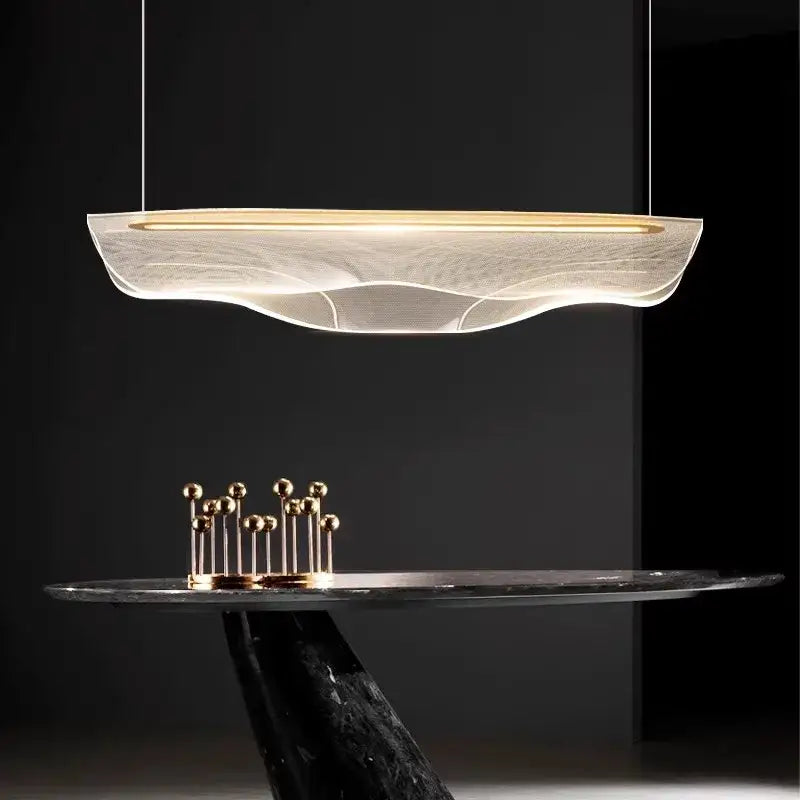 DecorBites led pendant light chandelier with translucent glass, wave design, and warm golden trim for modern indoor use