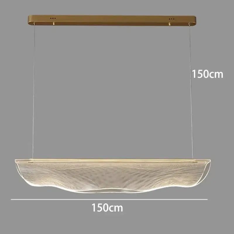 Gold-toned rectangular decorbites led pendant light with wave-patterned glass shade for modern indoor lighting