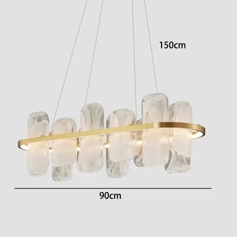 Modern decorbites led pendant light chandelier with gold metal frame and frosted glass for living and dining rooms