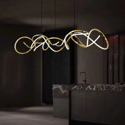 Decorbites led pendant light chandelier with sleek golden intertwined curved design for modern living and dining rooms