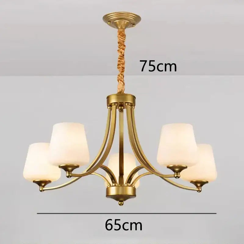 Brass-finished decorbites led pendant light chandelier with frosted glass shades and twisted rope pendant for modern spaces