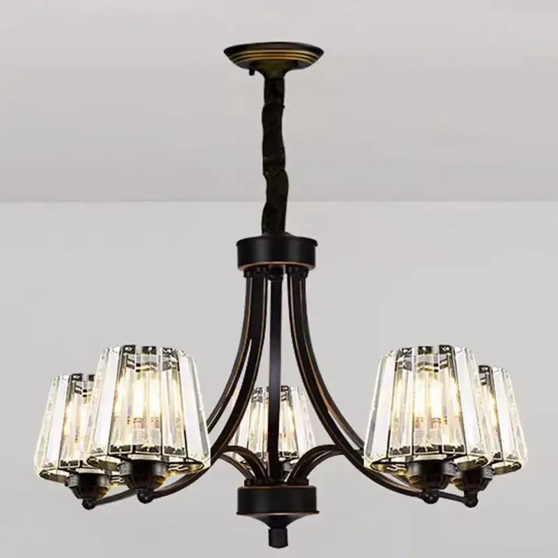 Antique bronze-finished decorbites led pendant light chandelier with five clear faceted crystal shades for modern rooms