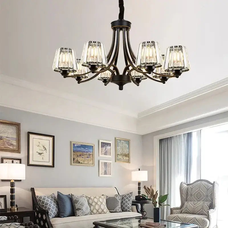 Black wrought iron decorbites led pendant light chandelier with clear glass shades for modern living and dining rooms