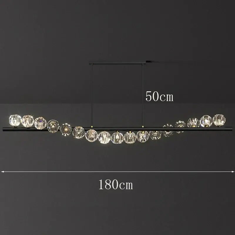 A sleek black DecorBites led pendant featuring clear faceted crystal spheres for modern living and dining lighting